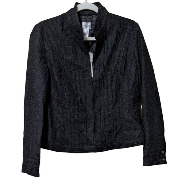 chicos stitch design corbin embroidered charcoal wool blend jacket blazer 1/S - Picture 1 of 10